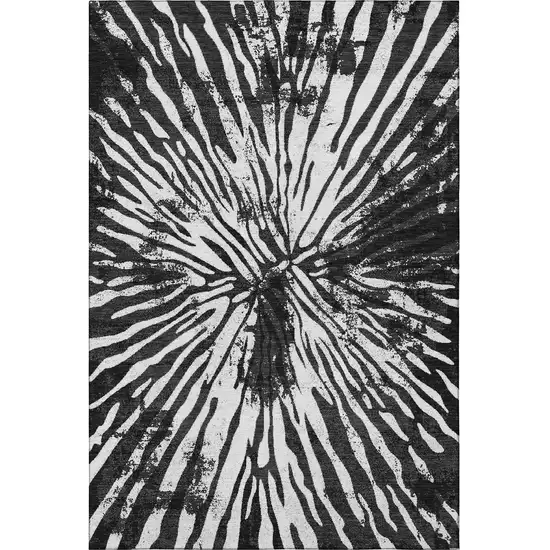 Black And Ivory Zebra Print Washable Area Rug With UV Protection Photo 4