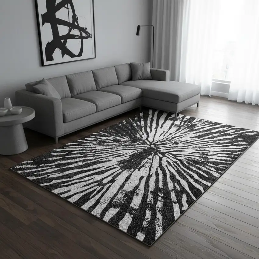 Black And Ivory Zebra Print Washable Area Rug With UV Protection Photo 2