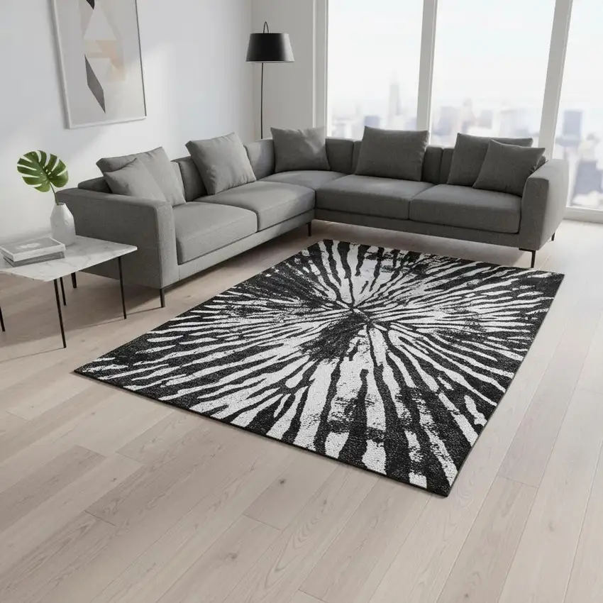 Black And Ivory Zebra Print Washable Area Rug With UV Protection Photo 2