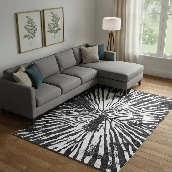 Black And Ivory Zebra Print Washable Area Rug With UV Protection Photo 1