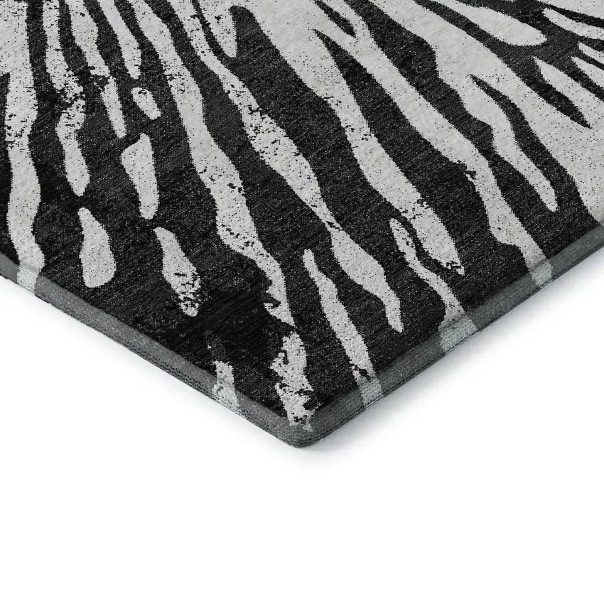 Black And Ivory Zebra Print Washable Area Rug With UV Protection Photo 8