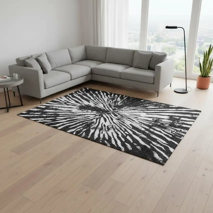 Black And Ivory Zebra Print Washable Area Rug With UV Protection Photo 2