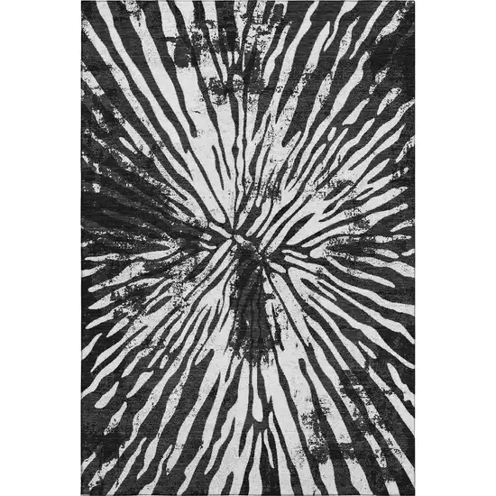 Black And Ivory Zebra Print Washable Area Rug With UV Protection Photo 1