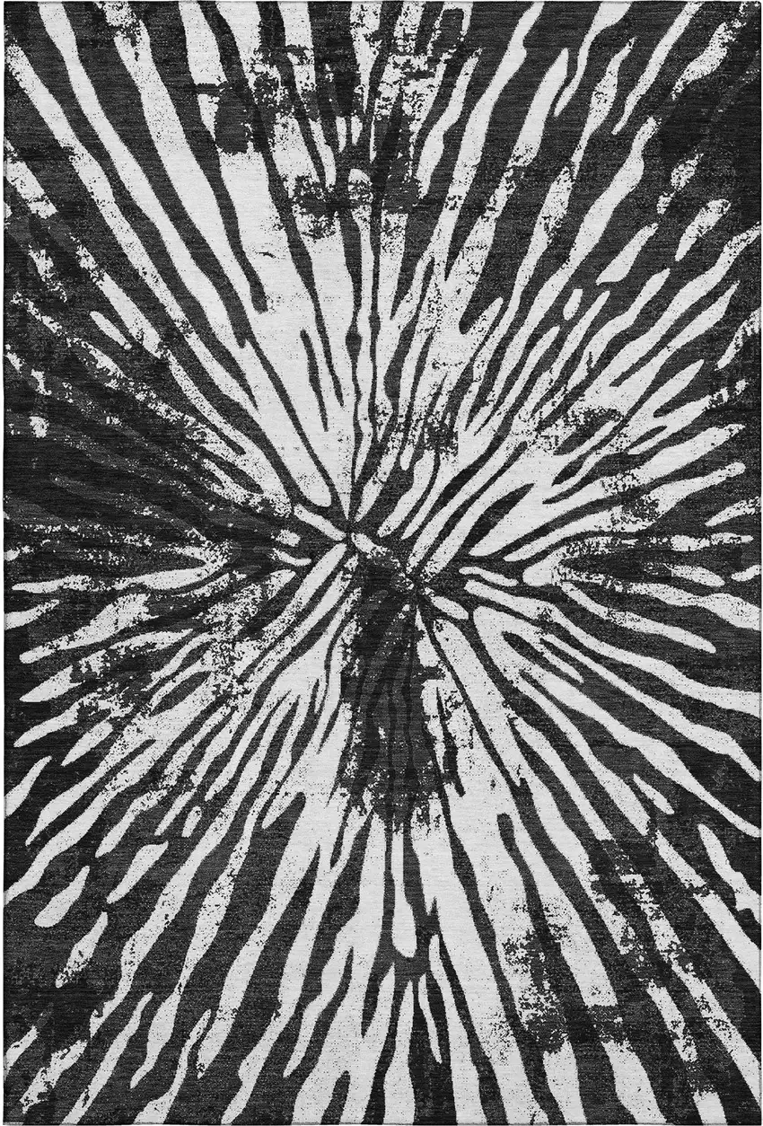 Black And Ivory Zebra Print Washable Area Rug With UV Protection Photo 1