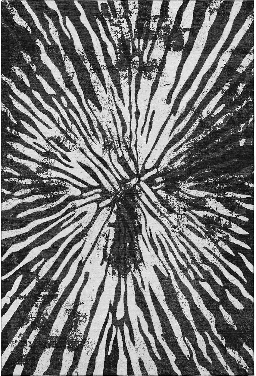 Black And Ivory Zebra Print Washable Area Rug With UV Protection Photo 4