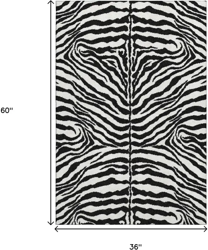Black And Ivory Zebra Print Washable Indoor Outdoor Area Rug Photo 3