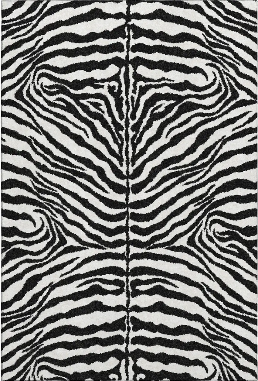 Black And Ivory Zebra Print Washable Indoor Outdoor Area Rug Photo 2