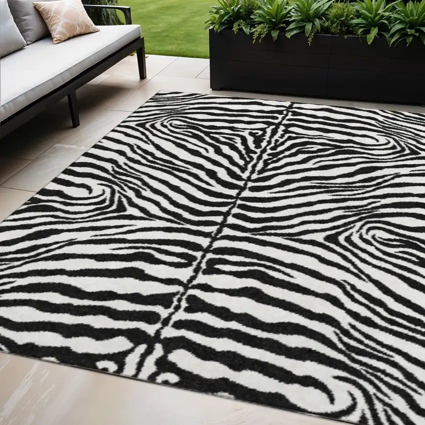 Black And Ivory Zebra Print Washable Indoor Outdoor Area Rug Photo 1