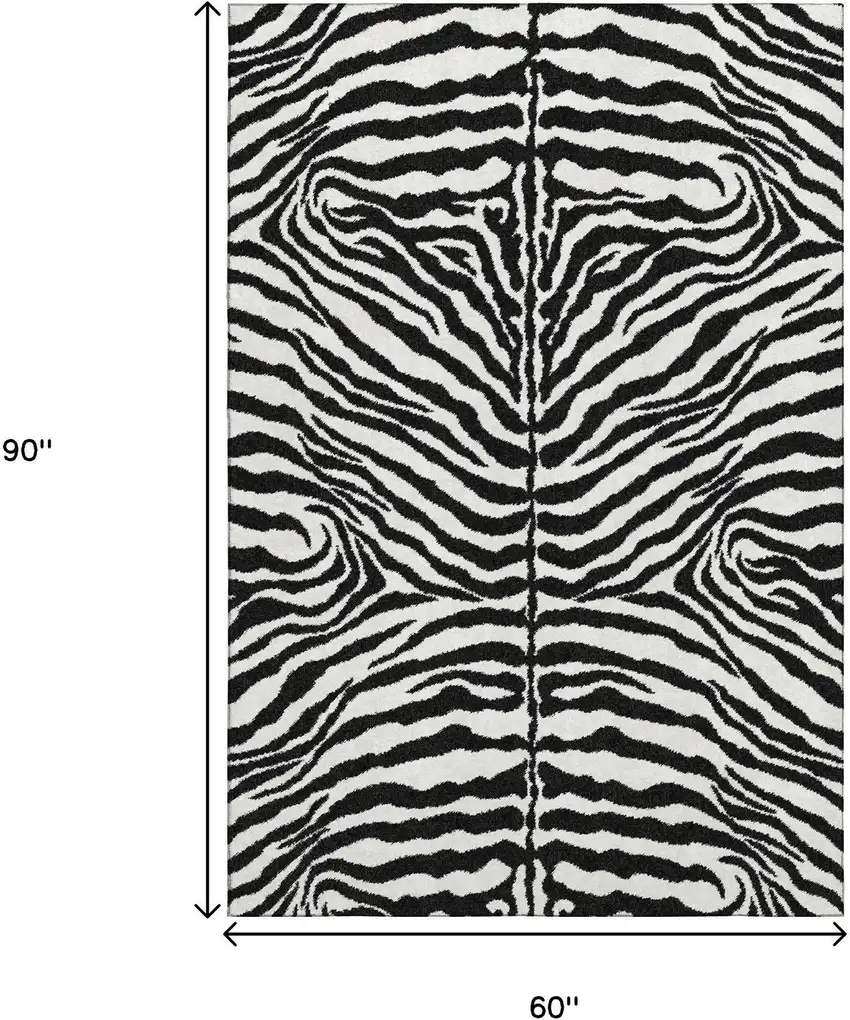 Black And Ivory Zebra Print Washable Indoor Outdoor Area Rug Photo 3
