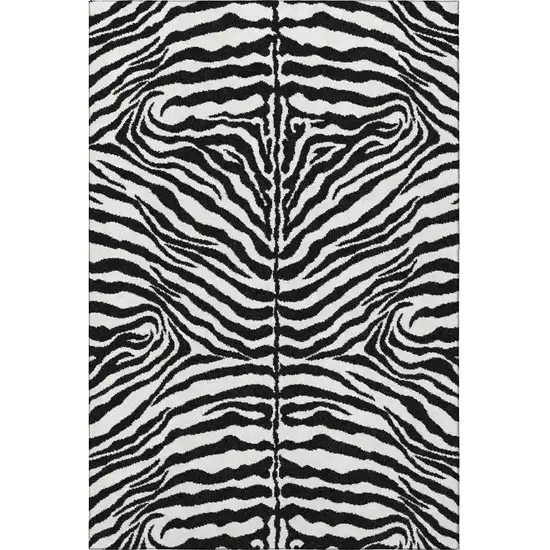 Black And Ivory Zebra Print Washable Indoor Outdoor Area Rug Photo 5