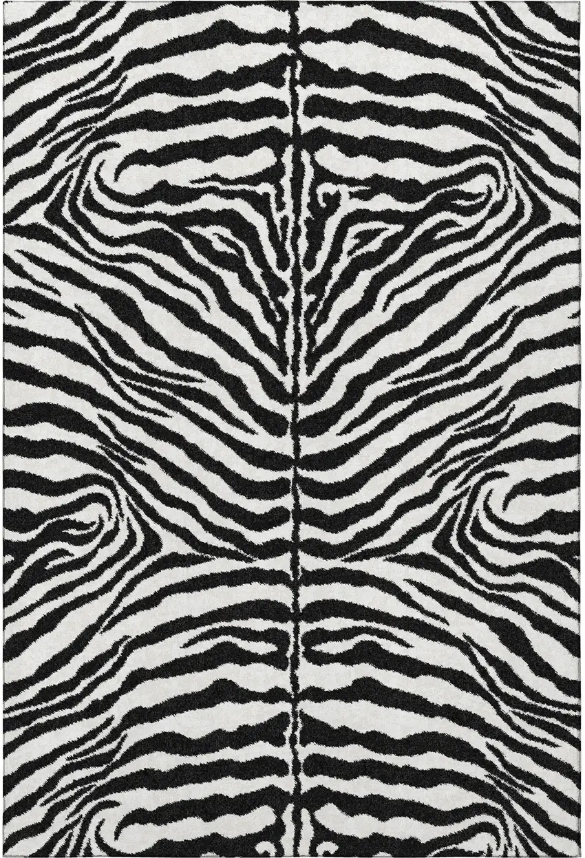 Black And Ivory Zebra Print Washable Indoor Outdoor Area Rug Photo 5