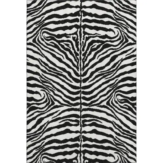 Black And Ivory Zebra Print Washable Indoor Outdoor Area Rug Photo 2