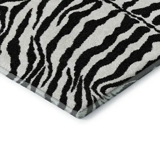 Black And Ivory Zebra Print Washable Indoor Outdoor Area Rug Photo 4