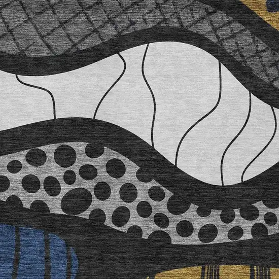 Black And Khaki Abstract Washable Indoor Outdoor Area Rug Photo 5