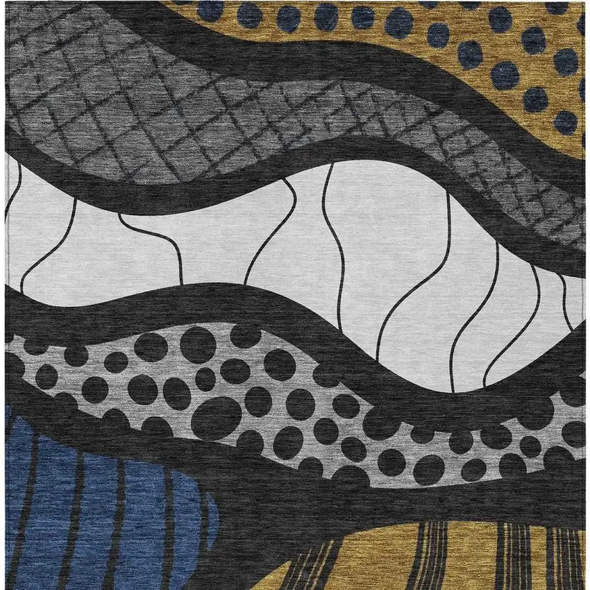 Black And Khaki Abstract Washable Indoor Outdoor Area Rug Photo 6