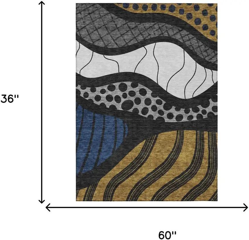 Black And Khaki Abstract Washable Indoor Outdoor Area Rug Photo 9