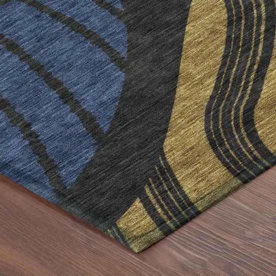 Black And Khaki Abstract Washable Indoor Outdoor Area Rug Photo 7