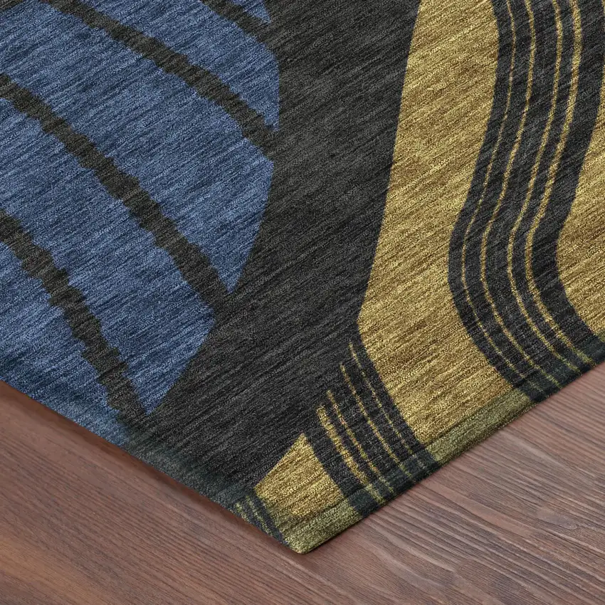 Black And Khaki Abstract Washable Indoor Outdoor Area Rug Photo 7