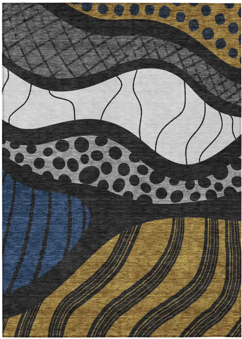 Black And Khaki Abstract Washable Indoor Outdoor Area Rug Photo 2