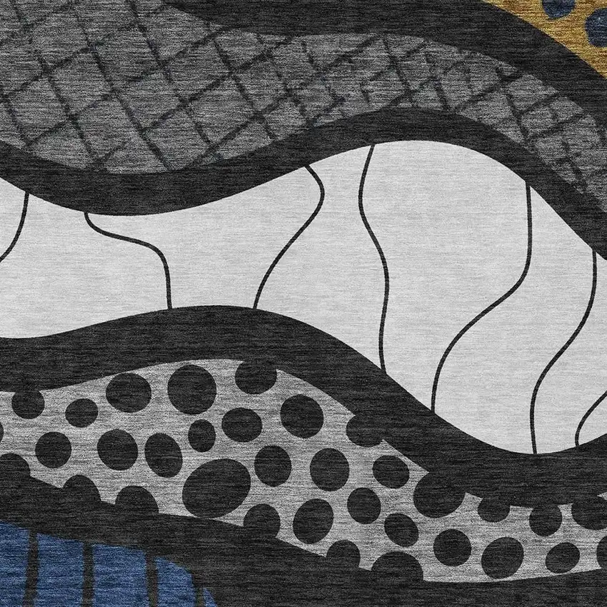 Black And Khaki Abstract Washable Indoor Outdoor Area Rug Photo 4
