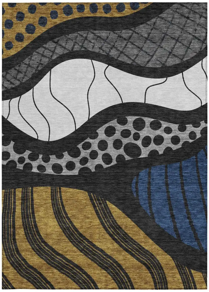 Black And Khaki Abstract Washable Indoor Outdoor Area Rug Photo 3