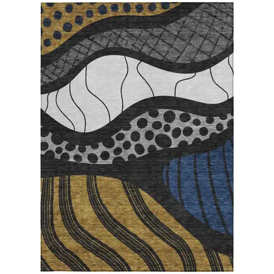 Black And Khaki Abstract Washable Indoor Outdoor Area Rug Photo 3