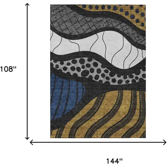 Black And Khaki Abstract Washable Indoor Outdoor Area Rug Photo 8