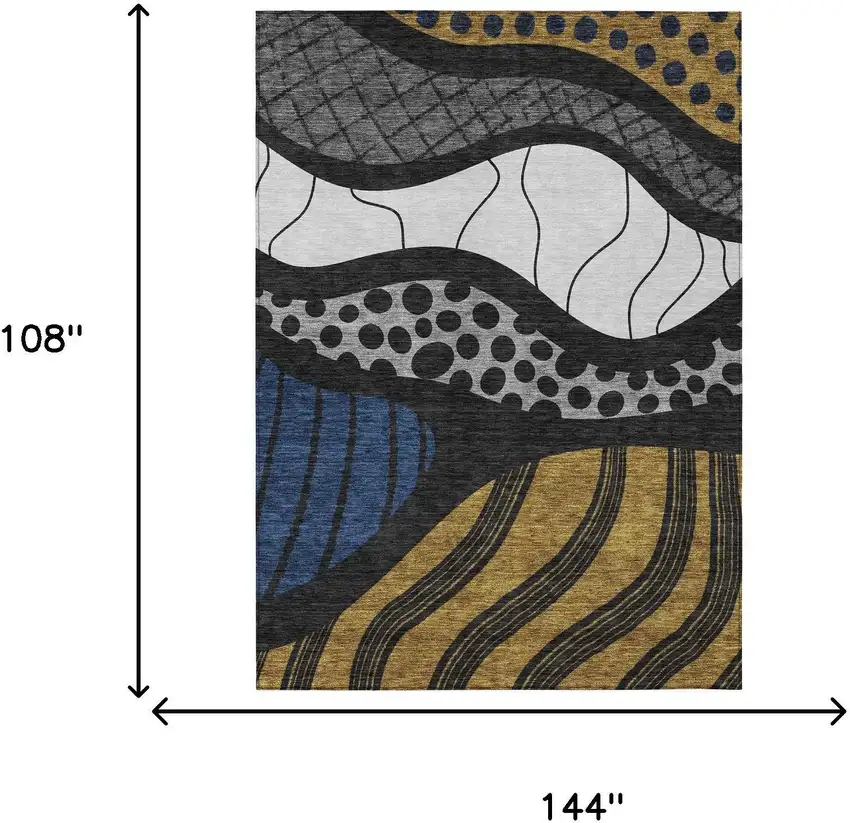 Black And Khaki Abstract Washable Indoor Outdoor Area Rug Photo 8