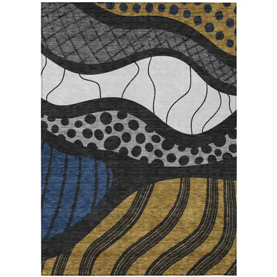 Black And Khaki Abstract Washable Indoor Outdoor Area Rug Photo 2