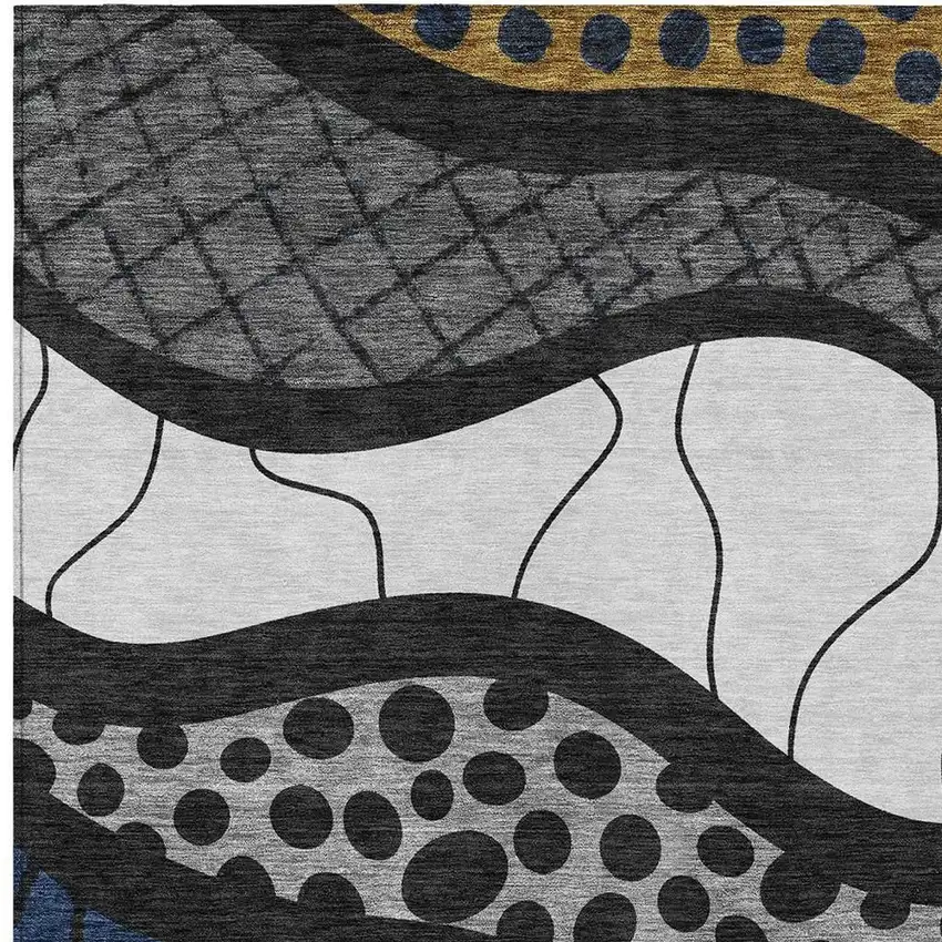 Black And Khaki Abstract Washable Indoor Outdoor Area Rug Photo 4