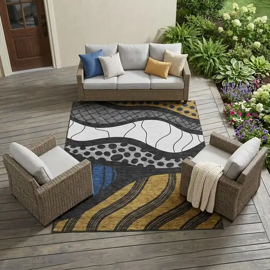 Black And Khaki Abstract Washable Indoor Outdoor Area Rug Photo 1