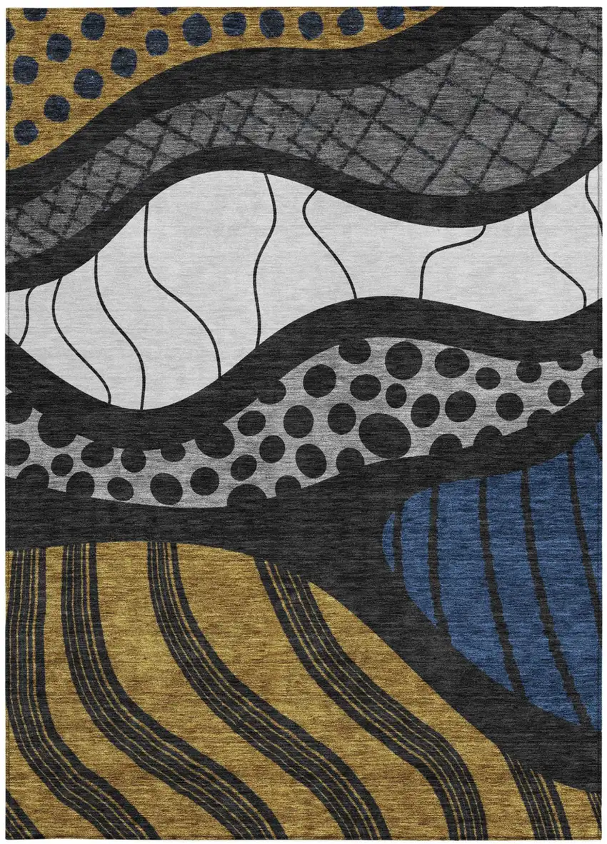 Black And Khaki Abstract Washable Indoor Outdoor Area Rug Photo 3