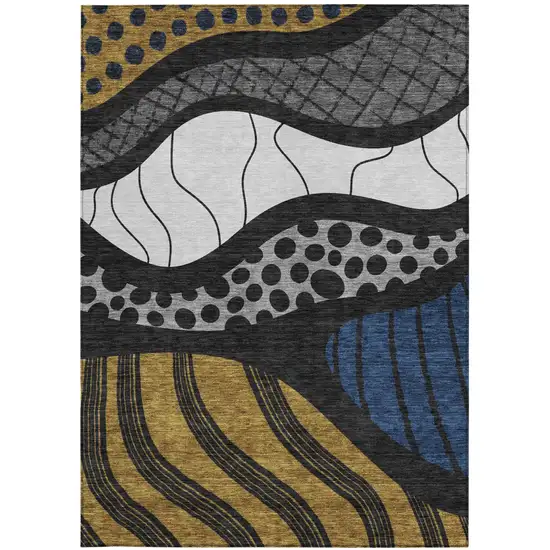 Black And Khaki Abstract Washable Indoor Outdoor Area Rug Photo 3