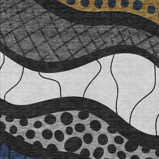 Black And Khaki Abstract Washable Indoor Outdoor Area Rug Photo 4