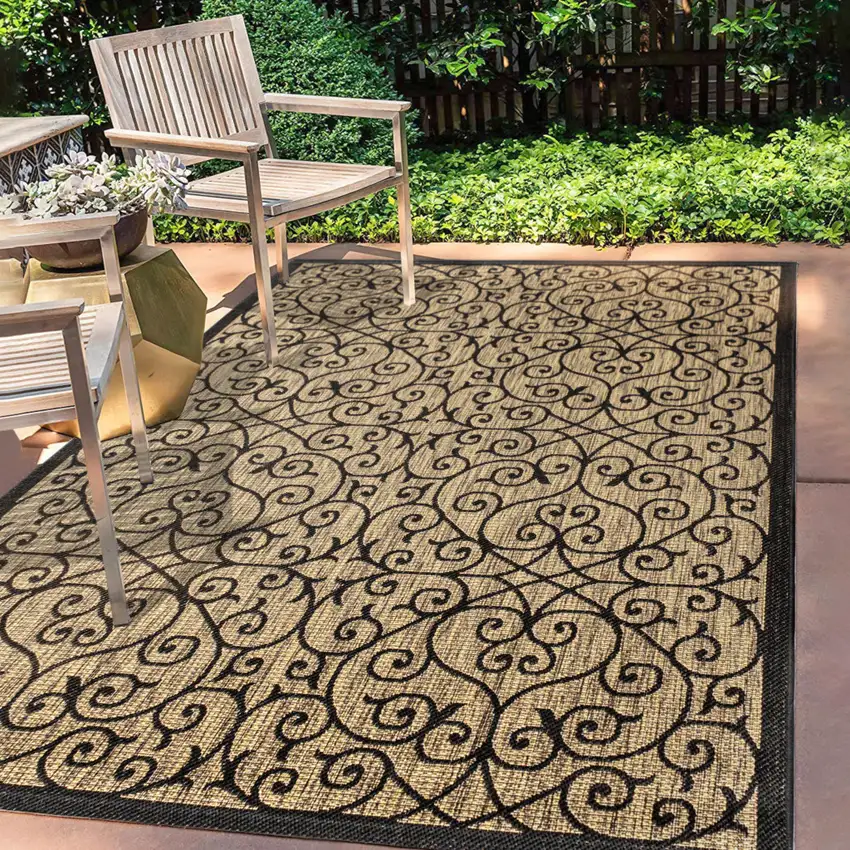 Black And Khaki Geometric Indoor Outdoor Area Rug Photo 8