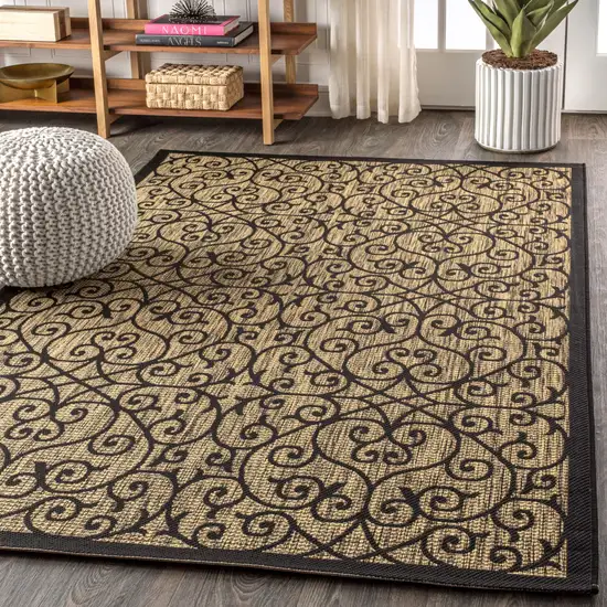 Black And Khaki Geometric Indoor Outdoor Area Rug Photo 6