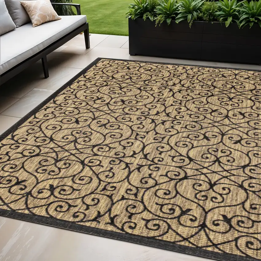 Black And Khaki Geometric Indoor Outdoor Area Rug Photo 1