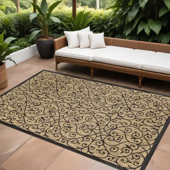 Black And Khaki Geometric Indoor Outdoor Area Rug Photo 1