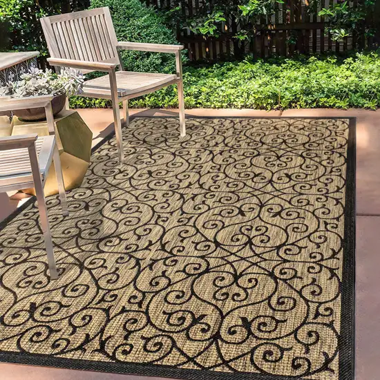 Black And Khaki Geometric Indoor Outdoor Area Rug Photo 8