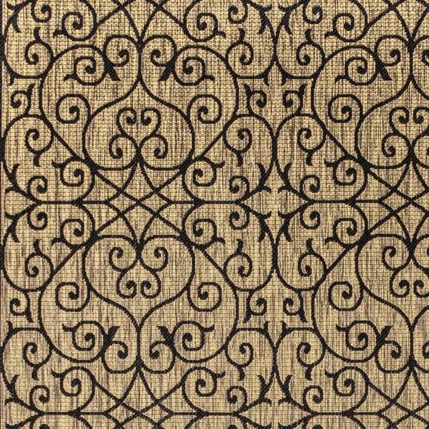 Black And Khaki Geometric Indoor Outdoor Area Rug Photo 2