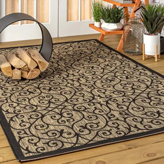 Black And Khaki Geometric Indoor Outdoor Area Rug Photo 5