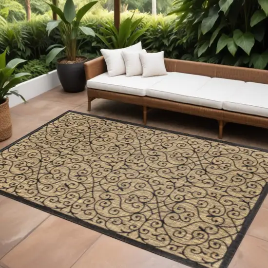 Black And Khaki Geometric Indoor Outdoor Area Rug Photo 1