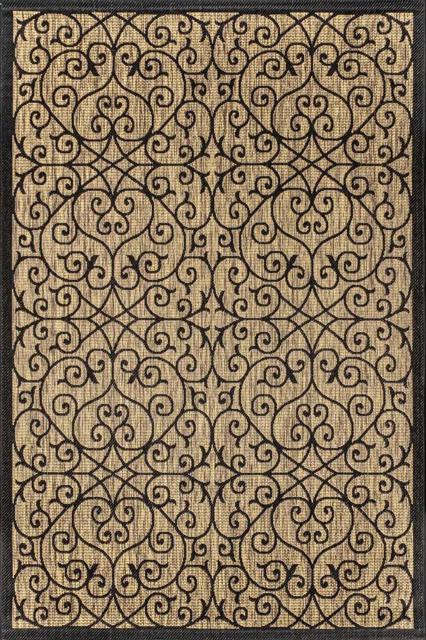 Black And Khaki Geometric Indoor Outdoor Area Rug Photo 1