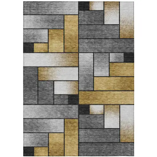 Black And Khaki Geometric Washable Indoor Outdoor Area Rug Photo 2