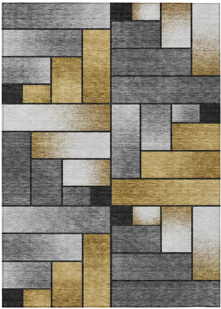 Black And Khaki Geometric Washable Indoor Outdoor Area Rug Photo 2