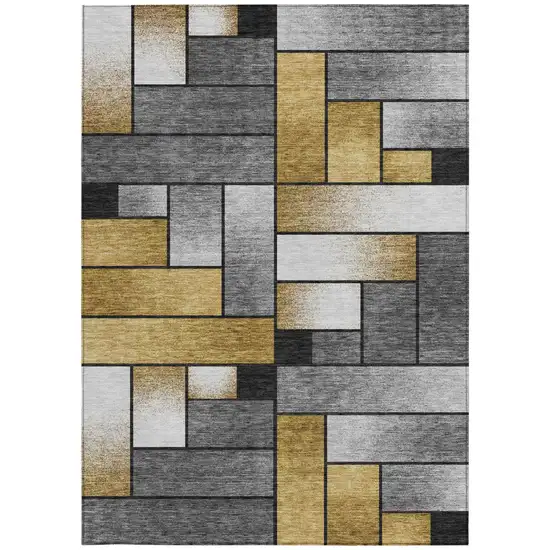 Black And Khaki Geometric Washable Indoor Outdoor Area Rug Photo 4