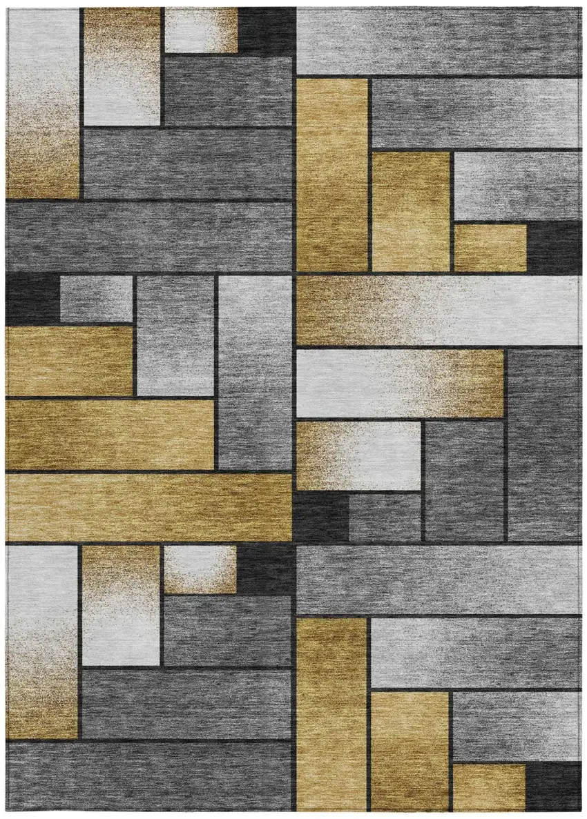 Black And Khaki Geometric Washable Indoor Outdoor Area Rug Photo 4