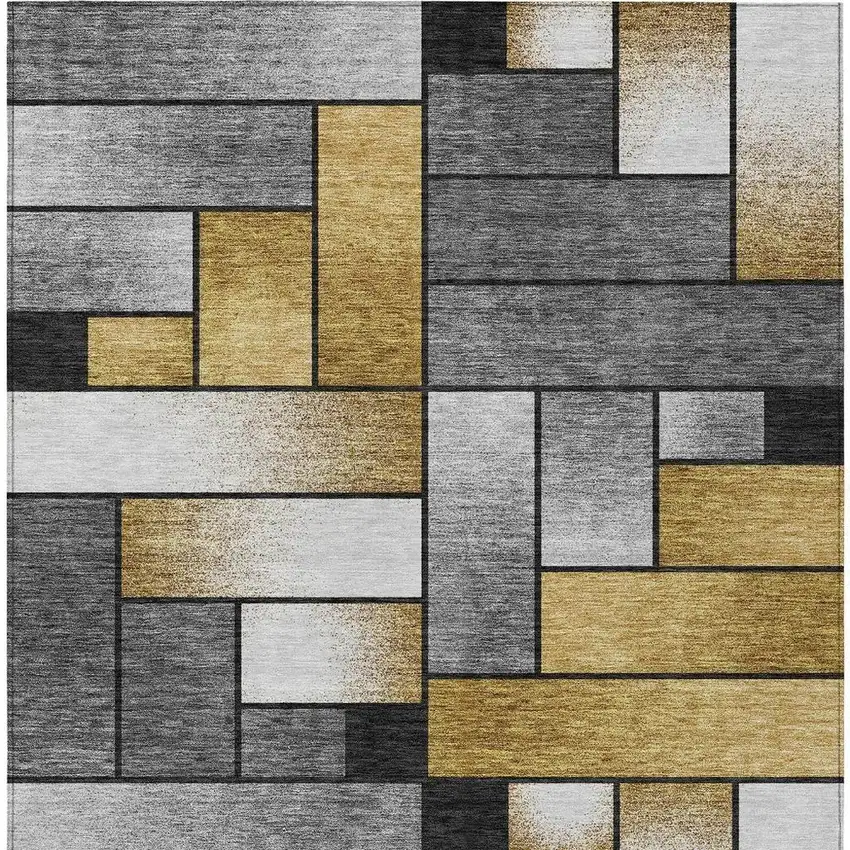 Black And Khaki Geometric Washable Indoor Outdoor Area Rug Photo 3