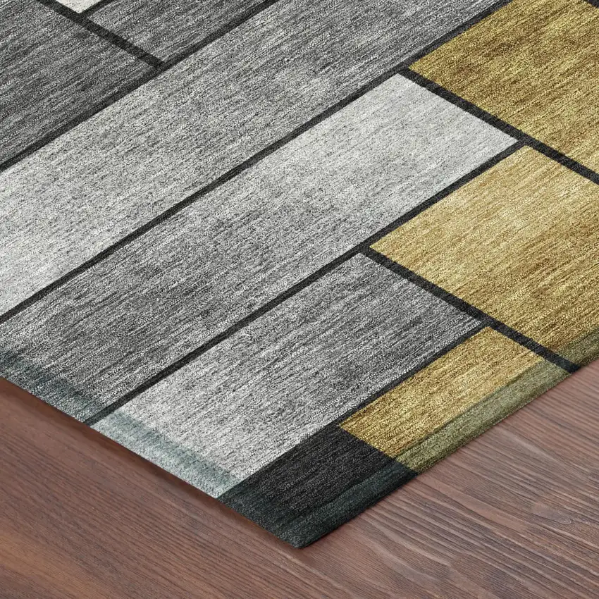 Black And Khaki Geometric Washable Indoor Outdoor Area Rug Photo 5
