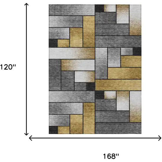 Black And Khaki Geometric Washable Indoor Outdoor Area Rug Photo 7